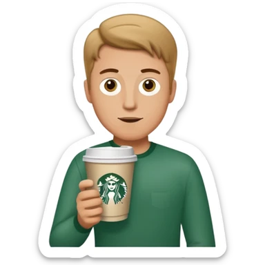 white man holding a Starbucks cup sticker