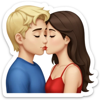 Blonde boy brunette girl kissing  sticker