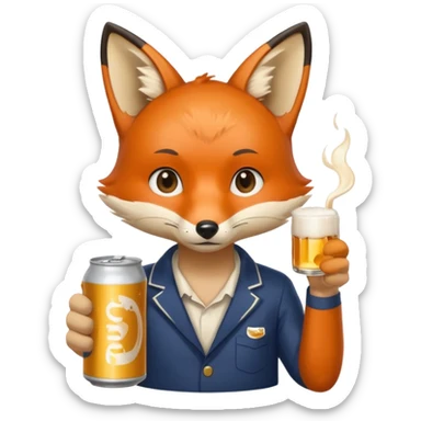 Un renard style manga qui tien une bierre marqué pmu sama sticker