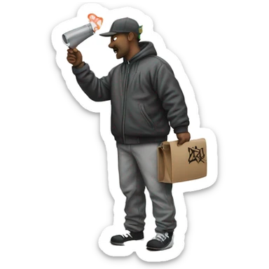 man doing graffiti on wall sticker