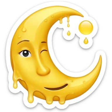 Melting waning crescent moon without any face and should in yellow colour sticker