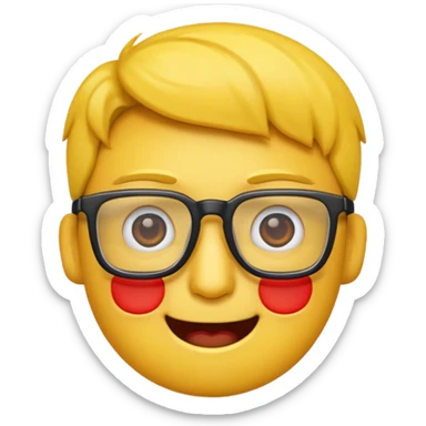 Créer un emoji nerd le perso doit être une tête basique d'emoji jaune avec une grosse paire de lunettes rectangulaires noires 3 boutons sur chaque joue et une dent qui dépasse  sticker