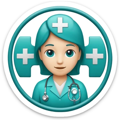 Emoji-style icon representing disease detection using a medical cross, scan frame, and health signal. Clean, friendly, rounded design, clear at small sizes, teal and white accents, no text, transparent background. sticker