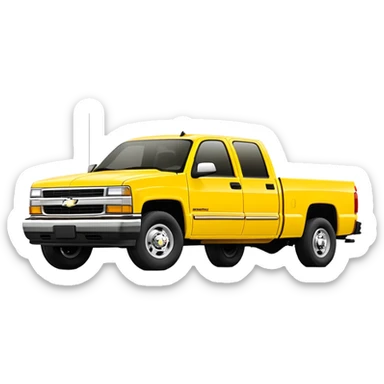 Yellow 1997 Chevrolet C-2500 Crew Cab Silverado pickup truck from Kill Bill, clean minimalist design, 30-degree angle showing front and side profile, bold yellow color, iOS emoji style sticker