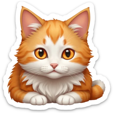 full body of very small + skinny ginger and white kitten with deep orange eyes and triangular shaped face lying down sticker