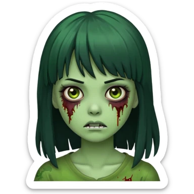 girl zombie with green skin with black hair long with bangs sticker