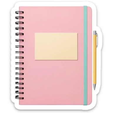 pastel aesthetic notebook, pink cover, slightly open with visible notes inside, beige and yellow paper, soft grain texture, pinterest illustration, no background sticker