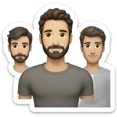 Couple gay one man with black beard, white skin and brown eyes, another man with brown hair without beardand gray eyes sticker