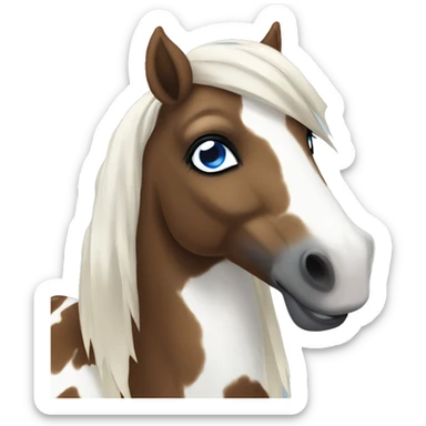 Brown and white spotted pony with black hair and blue eye sticker