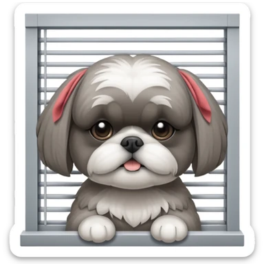 cute all grey shih tzu BEHIND A WINDOW WITH BLINDS AND PEEKING THROUGHT THE SLATS sticker
