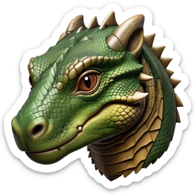 Cinematic Realistic Noble Komodo Dragon Portrait Emoji, Poised and imposing, with a massive, rugged build and a weathered, intricately scaled hide in earthy olive and dark tones, a distinct, powerful head with sharply defined features and piercing eyes, rendered in lifelike detail with natural texture and shadow, high shine, intelligent and formidable, styled with an air of ancient reptilian authority, focused and attentive, soft glowing outline, capturing the essence of a watchful and commanding Komodo dragon that appears ready to emerge from the screen with raw power! sticker