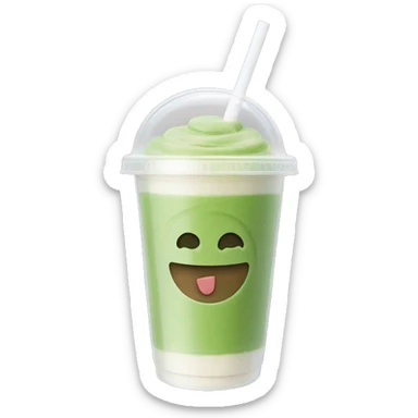 matcha latte in a plastic clear takeout cup with flat lid and straw sticker