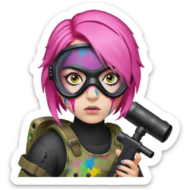 paintball player face girl pink hair sticker