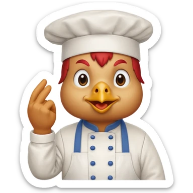Una gallina con ropa de chef hacienso un gesto de decepcion sticker