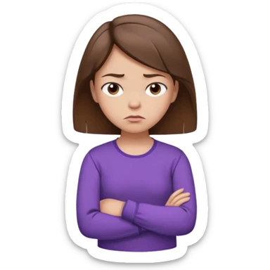 Angry Pouty girl with small squinted eyes folding arms in a purple longsleeve shirt she has fair skin and brown hair sticker
