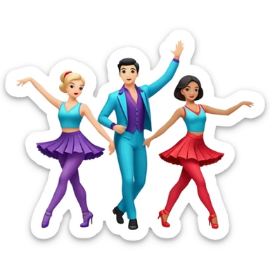 "Icon for Contemporary Dance: a synchronized guys and girls group performance on stage with backup dancers, bright stage lighting, and stylish dance outfits. The icon should capture the energy, precision, and excitement of a modern group dance performance. Transparent background. sticker