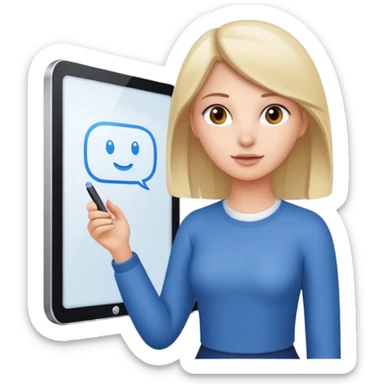 Make an emoji of a girl (no glasses) who is teaching how to use iMessage on a board sticker