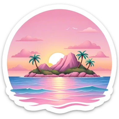 Pastel pink island sunset sticker