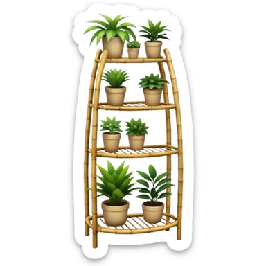 Large multi-tier multi-level curvy plant rack constructed from thin bamboo poles  sticker