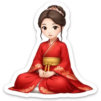 Beautiful girl wearing red Hanfu wedding dress sitting sticker