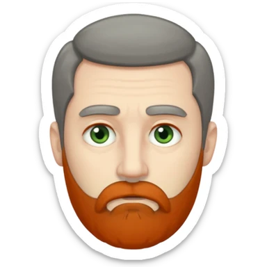 Greenish grey eyed adult man with tired look. Short dark grey hair, poor amount. He has a very long beard hanging. Pale skin. He's serious and looks tired. Make sure his hair and beard are both dark gray. Not redhead. sticker