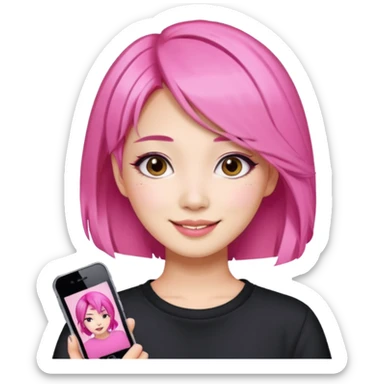 asian influencer pink hair selfie sticker