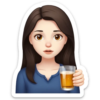 girl with long darke brown hair brown eyes and pale skin very drunk sticker