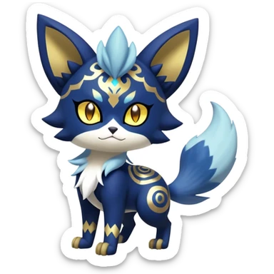 Shiny Evil mExotic Badass Colorful Ethereal Royal Mysterious Gothic Meowstic-Zorua-Litten-Noibat-Pokémon-Fakémon-hybrid-creature (full body) with pattern-markings with golden eyes sticker