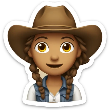 A tan girl wearing a cowboy hat with brown hair and brown eyes sticker