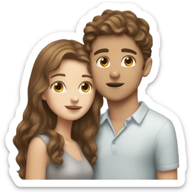 White boy with brown hair kissing a white girl with brown hair on cheek sticker