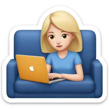A girl is working with a laptop while lying on the sofa sticker