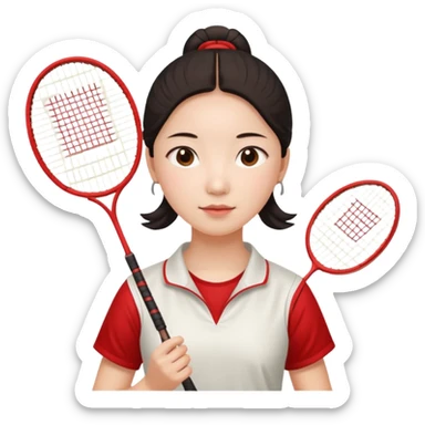 ancient gongsam girl with 1 badminton racket, red sticker