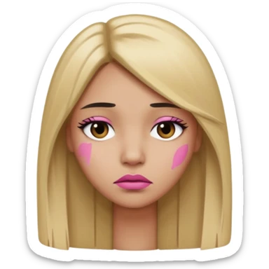 Mujer color de piel moreno claro, con cabello rubio largo, lacio y suelto, ojos negros, labios color rosita, triste  sticker