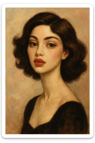 stylized portrait of a brunette woman with puffy lips, soft background sticker