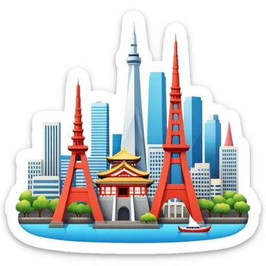 create a new city scape using Tokyo and San Francisco monuments  sticker