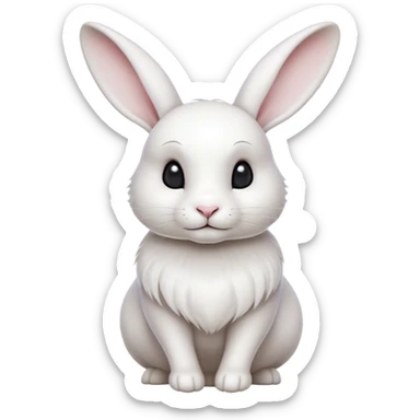 Cinematic Noble White Rabbit Portrait Emoji, Poised and regal, with a graceful, compact build and a pristine, silky white fur, long perky ears and gentle, soulful dark eyes, Simplified yet sharp and sophisticated features, highly detailed, glowing with a soft, dignified glow, high shine, intelligent and gentle, stylized with an air of refined elegance, focused and attentive, soft glowing outline, capturing the essence of a watchful and confident companion, so majestic it feels as though it could hop out of the screen with effortless authority! sticker