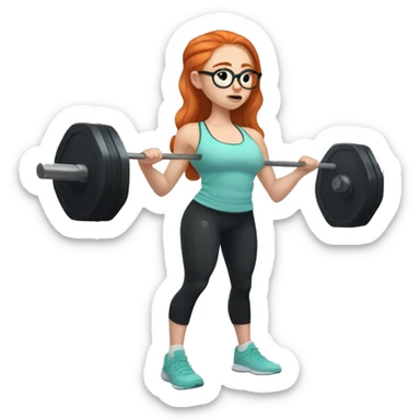 Ginger hair girl with eyeglasses and ver aesthetic gym outfit lifting weights  sticker