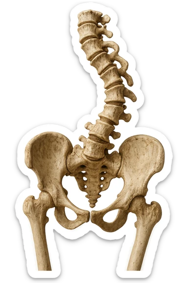 OSSA DI UN BACINO UMANO STORTO CON SPINA DORSALE STORTA, IPERREALISTICO 4K sticker