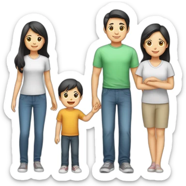 Famille 4 personne 1 fils 1 fille au cheveux long 1 père asiatique 1 mère sticker