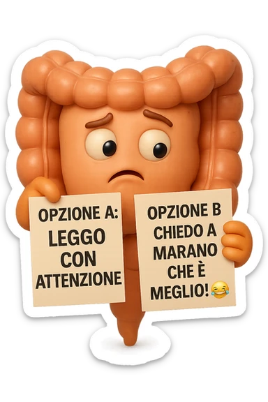 SU QUESTO STILE FAI UN EMOJI STILE IPHONE 3D DI UN INTESTINO CHE HA nella mano destra "OPZIONE A: LEGGO CON ATTENZIONE" E NELLA MANO SINISTRA" OPZIONE B: CHIEDO A MARANO CHE è MEGLIO! (METTICI UNO SMILE CON RISATE QUI)", FAGLI UN ESPRESSIONE CONFUSA MENTRE GUARDA L'OPZIONE A E FALLO MOLTO REALISTICO IN 3D sticker