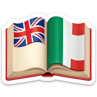Italian to English dictionary book cover with Italian and English flags sticker