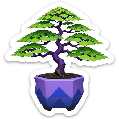  Earthenware small short squat cascading black green-violet bonsai purple maidenhair cobalt maple tree with triangular angular tiny-polygonal faceted asymmetrical originally shaped pot sticker