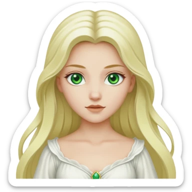 Desdemona from Otello with white skin, green eyes, long blonde hair, white outfit sticker