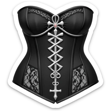 Black lace corset with silver ankh in the middle sticker