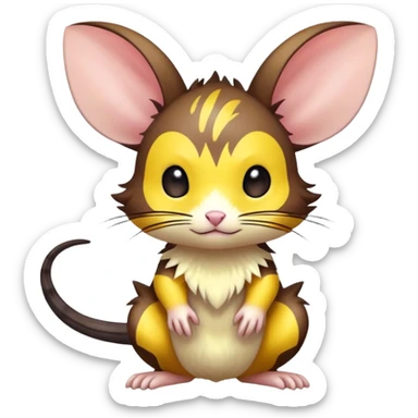 anime-style cute chibi Electric-elemental-type colorful dark-brown jerboa-Pokémon-Fakémon-animal-creature with yellow zig-zag-stripes sticker