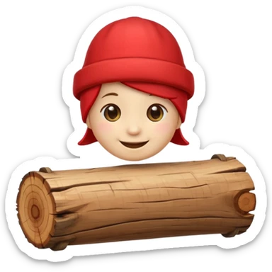 reate a small, clean and expressive emoji in the style of Discord emojis, featuring the Catalan ‘Cagatió’ (Tió de Nadal). The emoji should show a cute wooden log with a friendly smiling face, wearing the traditional red ‘barretina’ hat, with small simple legs sticker