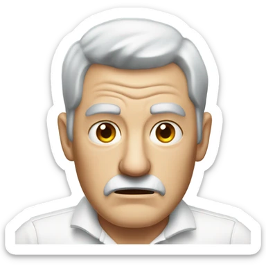 old angry english man, grey hair, no facial hair. wearing a white smart polo shirt with black buttons. sticker