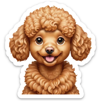 Cinematic Comical Apricot Poodle Portrait Emoji, Head tilted dramatically with an exaggeratedly amused expression, featuring a glossy, curly apricot Fur with a vibrant sheen, wide, expressive warm eyes filled with playful disbelief, Simplified yet hilariously expressive features, highly detailed, glowing with a slightly sassy glow, high shine, dramatic yet playful, stylized with an air of cheeky mischief, bright and endearing, soft glowing outline, capturing the essence of a spirited and over-the-top companion, so meme-worthy it feels like it could side-eye its way into internet fame instantly! sticker