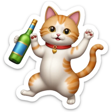Cat dancing with a bottle of alcohol sticker