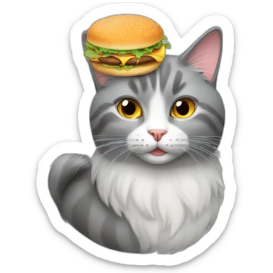 gray cat with long furr who eats a burger sticker